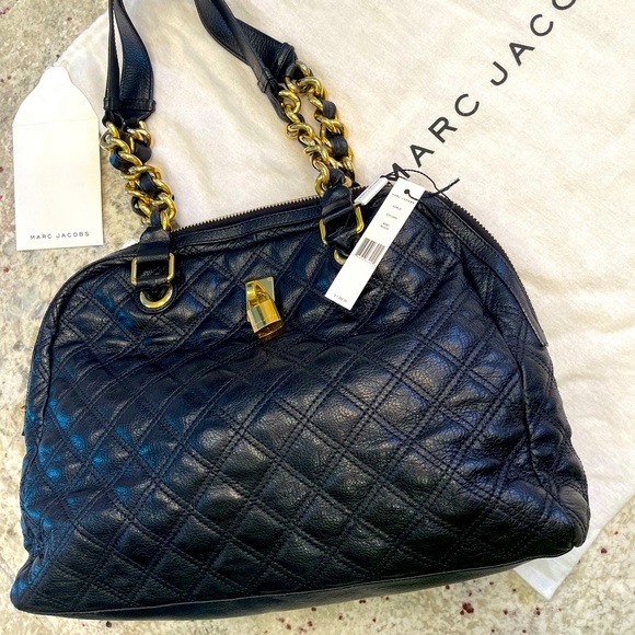 NWT MARC JACOBS Lacquered Goatskin Quilted Karlie Satchel Black - Picture 2 of 7